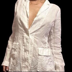 White Safari Utility Jacket-Cinched Waist w/Epaulettes & Cargo Pockets Size: M